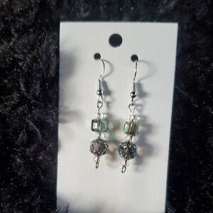 Elegant Silver and Iridescent Ice Blue Crystal Dangle Earrings